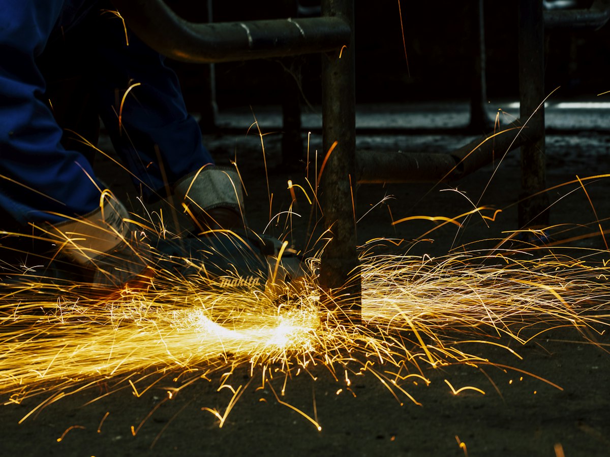 Welding sparks on a manufacturing floor