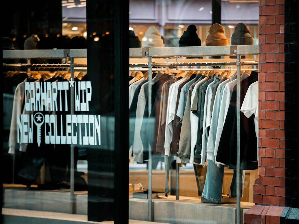 Clothing racks in a retail fashion store